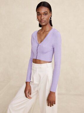 Banana Republic Lavender Knit Crop Cardigan Size M